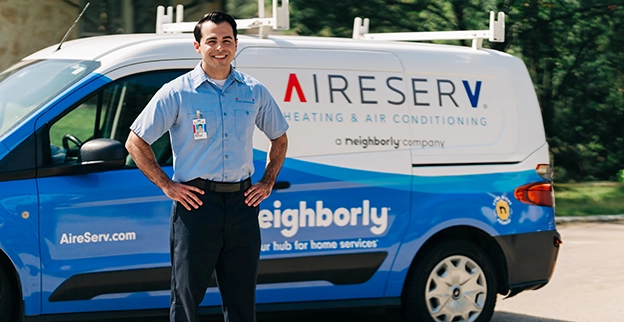 Aire Serv technician arriving for refrigeration repair and service.