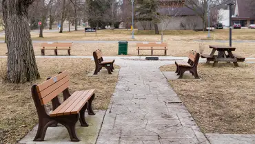 Empty park and benches during winter
