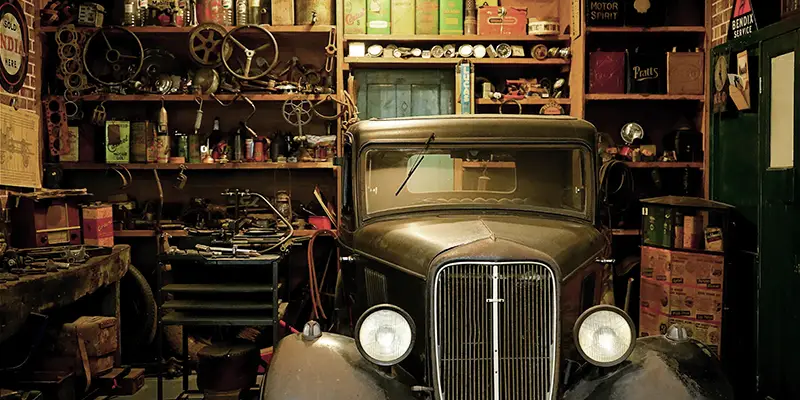 Vintage car in garage