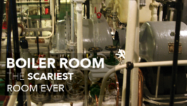 Boiler room with text: "boiler room the scariest room ever"