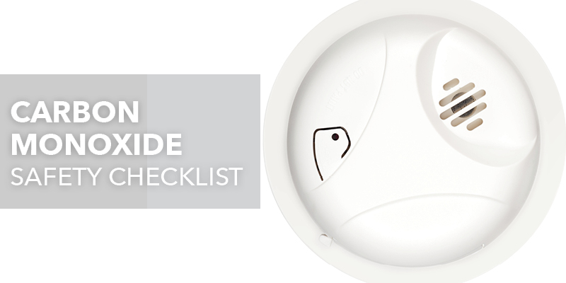 Carbon monoxide filter with text: "Carbon monoxide safety checklist"